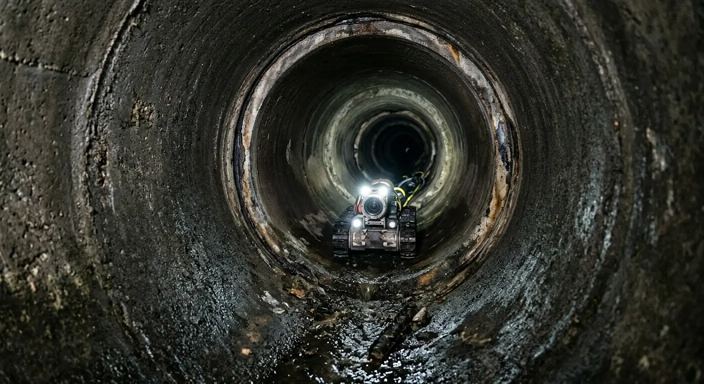 Robotic sewer camera inspecting pipe interior for Drain Snake Service in Northfield